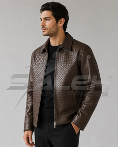 Luxury Unisex Genuine Cowhide <b>Leather</b> <b>Jacket</b> Embossed Basket Weave Intrecciato Pattern Premium Custom Outerwear - Product Image 3