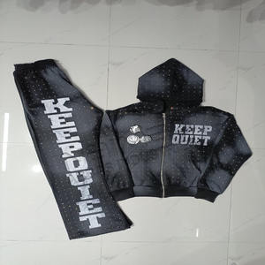 Nuevo estilo Retro Vintage lavado chándal logotipo personalizado serigrafía marca Streetwear ropa personalizada diamantes de imitación - Product Image 1