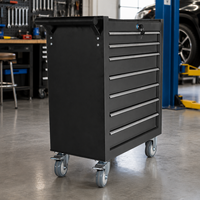 Armoire à outils roulante noire robuste à 7 tiroirs avec serrure et doublures en EVA, chariot de rangement mobile en métal pour garage et atelier