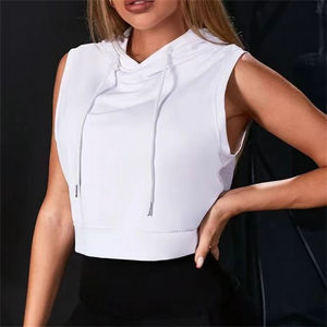 High Quality Custom Crop Top Summer Workout Cotton Cropped Logo Solid Color Blank Sleeveless <b>Hoodie</b> Women 2026 - Product Image 2