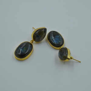 Boucles d'oreilles en laiton plaqué or avec pierre semi-précieuse labradorite, vente en gros de boucles d'oreilles pour femmes - Product Image 2