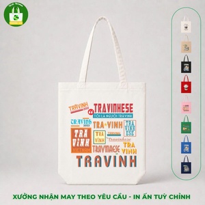กระเป๋าผ้าแคนวาสทรูงเจียพร้อมกระเป๋าซิป สีขาวเบจ ดีไซน์ตัวอักษรสีพื้น กระเป๋าช้อปปิ้งทุกฤดูกาล - Product Image 1