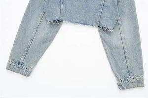 Top Quality Long <b>Sleeve</b> Less Cropped Denim Jackets With Hood Street Wear Fashion Jeans Jackets for Women High Quality - Product Image 5