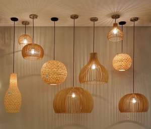 Lámpara colgante minimalista de bambú Decoración de iluminación sostenible Hecha de materiales naturales crudos - Product Image 2