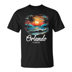 T-Shirt Orlando Retro Sunset Florida per Vacanze in Famiglia, Stile Vintage, Abbigliamento Promozionale - Product Image 1