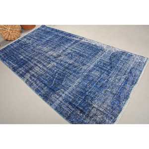 Grand tapis turc vintage 4,8x8,8 pieds, tapis uni bleu et blanc - Product Image 1