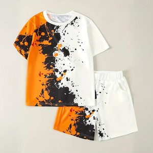 ชุดกางเกงขาสั้นเด็กผู้ชายชุดสตรีทแบบลำลองสำหรับฤดูร้อนกางเกงขาสั้นและเสื้อยืด2ชิ้น - Product Image 1