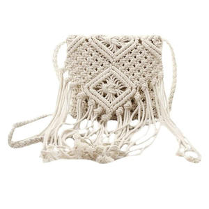 Bolso de noche de macramé plegable de piel auténtica para mujer pequeño portátil al por mayor con letras cuadradas de gran capacidad y cierre de cremallera tejido a mano - Product Image 1