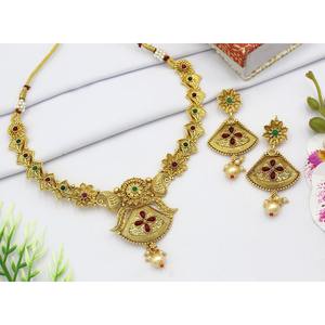 Bijoux finition mate design indien plaqué or finition mate collier boucles d'oreilles ensemble de bijoux de mode pour les femmes de la collection de mariage - Product Image 1