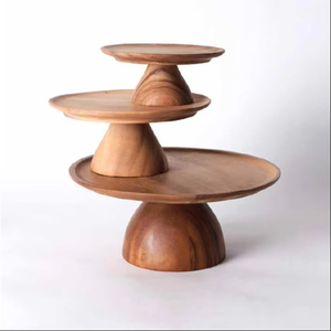 ชื้นถาดไม้อะคาเซียสูงแบบเท้าสูงทำจากไม้อะคาเซียแท่นวางเค้กสำหรับเสิร์ฟเค้กและผลไม้ - Product Image 1