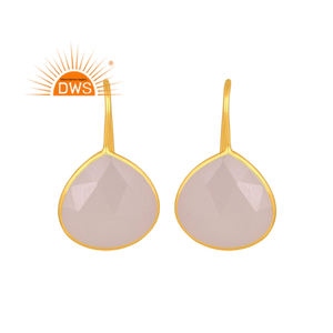 Pendientes colgantes de piedras preciosas de calcedonia blanca Natural de plata de ley más vendidos, joyería personalizada para mujer, regalo para ella - Product Image 1