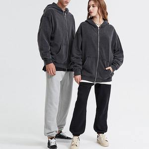 2023 moda unisex ropa de calle polar lavado ácido doble algodón cremallera sudaderas con capucha para hombres - Product Image 2