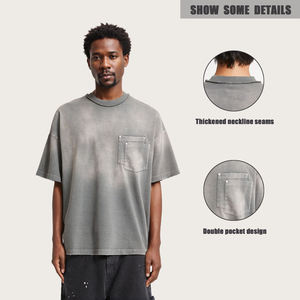 Camiseta de gran tamaño de alta calidad para hombre, ropa de calle personalizada, algodón en blanco de peso pesado, lavado con agua y ácido, talla grande - Product Image 5