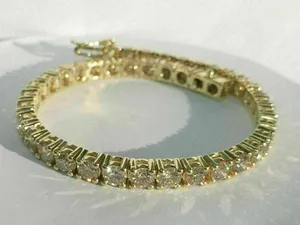 7Ct Round Brilliant Cut Moissanite Diamond Tennis Bracelet 14K Chapado en oro amarillo - Product Image 4