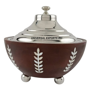 Calentador de alimentos de ratán con acabado dorado, cazuela de diseñador de forma redonda, calentador de alimentos de lujo superventas - Product Image 6