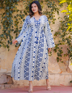 Robe imprimée de créateur ethnique indien en coton pour fille, robe d'été imprimée à manches longues et à manches longues - Product Image 3