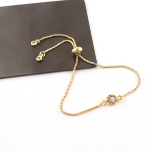 Luxe Élégant Rond À Facettes Pêche Quartz Cz Bracelet Réglable Plaqué Or Boîte Chaîne Curseur Serrure Bracelet Présent Pour L'amour - Product Image 1