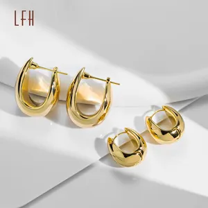 Boucles d'oreilles en or pur 18 carats en forme de U Huggie Hoop Big Hollow Oval Design avec certificat Bijoux authentiques