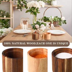 2 Pcs Modern Wooden <b>Salt</b> & <b>Pepper</b> Box <b>Set</b> with Lids | Foldable Eco-Friendly Condiment Pots for Spices Sugar & Kitchen Storage - Product Image 6