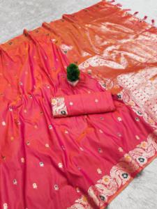 Sari en soie Banarasi Dhwaja Export Premium avec chemisier, doux, formel, orné de Zari cuivré, séchage rapide, toutes saisons, pour mariages - Product Image 6