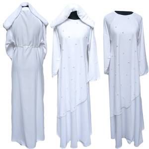 Abaya Farasha Jalabiya de Satén Crepé Elegante Hecha a Mano para Mujer, Vestido Árabe con Cuello Alto, Adornado con Cuentas, Largo hasta el Suelo, Antiarrugas, Estilo Fiesta - Product Image 1
