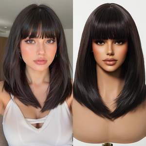 DWY Chic Chin-Length <b>Brown</b> Synthetic <b>Wig</b> with Bangs High Quality Lace Front Headband <b>Wig</b> Glueless Design - Product Image 4