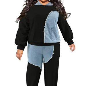 ชุดเซ็ตเสื้อผ้าฤดูหนาวสำหรับผู้หญิงไซส์ใหญ่ แบบทูพีซ สีพื้น แต่งฮู้ดดี้ ตัดต่อผ้าแบบแพทช์เวิร์ค กางเกงจ็อกเกอร์ ชุดวอร์ม ขายส่ง ปี 2026 - Product Image 1