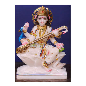 Magnifiquement conçu exclusif Top qualité marbre blanc déesse hindoue de la connaissance Saraswati Mata Statue pour Puja au meilleur prix - Product Image 1