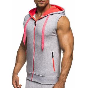 <b>Men's</b> 100% Cotton Gym Muscle Hoodie <b>Vest</b> Summer Sleeveless Zipper Tank Tops for Bodybuilding Fitness Singlets Hooded <b>Vest</b> - Product Image 2