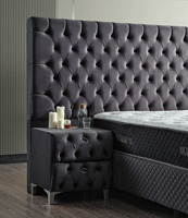 Europäischer Stil Ottoman-Bett mit Stauraum, Gepolstert, Queen/Doppel/Einzelbett, Modulares Design mit Massagefunktion, Weiche Holzpaneele, Wohnmöbel für Schlafzimmer