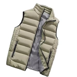 Chaleco acolchado de invierno para hombre de alta calidad con cuello levantado cremallera completa logotipo personalizado cálido con capucha a prueba de viento tela de poliéster a la venta - Product Image 1