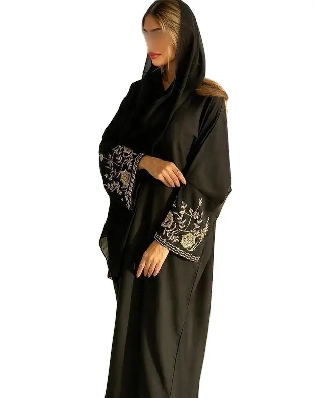 Islamitische Jurk Saudi Abaya Plus Size Custom Borduurwerk Abaya Vrouwen Kalkoen Moslims Jurk Zwart Kaftan Front Open