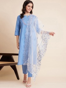 Derniers modèles de vêtements traditionnels pour femmes, ensembles de salwar kameez fantaisie de créateur, en pur coton, impression numérique, travail au fil, ensembles de kurtis décontractés - Product Image 6