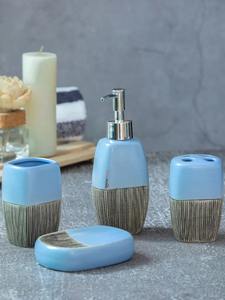 Ensemble de salle de bain design à motif de lignes bleues et noires en résine polie pour vanité élégante et usage quotidien contemporain - Product Image 2