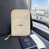 Dompet Organizer Paspor Kanvas dengan Resleting dan Tempat Dokumen, LOGO Custom