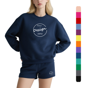 Conjunto Deportivo de 2 Piezas con Logotipo Personalizado al por Mayor, Sudadera de Manga Larga y Pantalones Cortos de Felpa Francesa para Mujer - Product Image 1