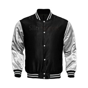 2025 OEM noir Satin col montant Letterman Baseball veste hommes violet manches chauffé hiver mode en gros - Product Image 5