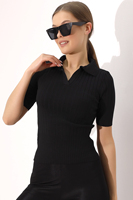 Blusa de punto con cuello Polo para mujer, camiseta de manga corta elástica elegante y cómoda de verano transpirable, servicio OEM personalizado