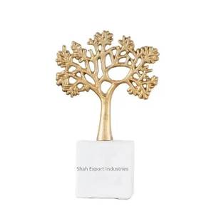 Sculpture d'arbre en aluminium plaqué or d'aspect royal avec base noire pour les sculptures décoratives de bureau de salon de bureau - Product Image 2