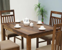 Table à manger rectangulaire moderne en bois massif avec 4 chaises rembourrées, finitions en bois de rose, pliable, hauteur réglable, pour hôtel, salon