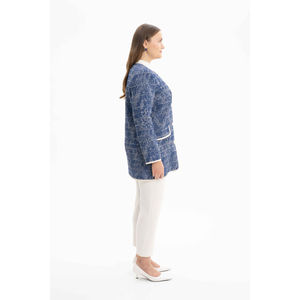 Manteau en tissu gros-grain bleu texturé avec détails boutonnés - Product Image 2