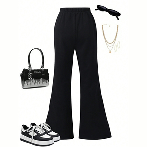 Pantalon de jogging tendance pour femme avec logo personnalisé d'usine OEM, en coton French Terry, avec strass, style streetwear, coupe évasée - Product Image 6