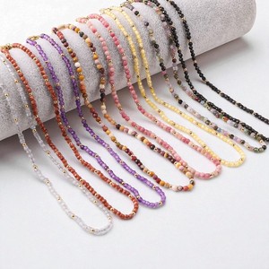 3 MM Round Amazonite Gemstone Beads <b>Necklace</b> - 925 <b>Silver</b> Adjustable Chain <b>Necklace</b> with <b>Heart</b> Charm - Product Image 2