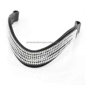 Productos ecuestres al por mayor, cuero de grano negro, cristales plateados de 5 filas, banda para la frente de caballo de cuero de onda dividida en mazorca completa - Product Image 4