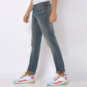 Jean en denim personnalisé pour hommes OEM pantalon taille haute Streetwear vêtements extensibles léger doux tissu lisse taille élastique droite - Product Image 3