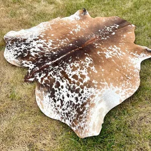 high quality Genuine Tricolor Brindle Cowhide Rug, Speckled Brazilian Cow Hide Rug leather floor carpet