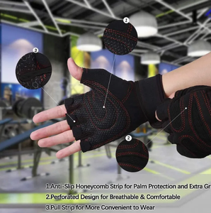 Guantes de Entrenamiento de Medio Dedo, Ligeros, con Soporte para Muñeca, para Hombre y Mujer, con Acolchado Completo en la Palma, Antideslizantes, para Gimnasio, Levantamiento de Pesas y Fitness - Product Image 4