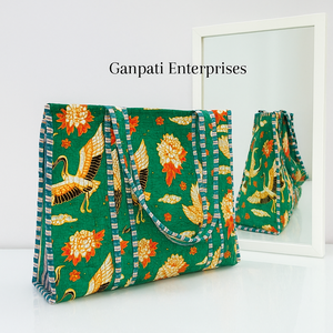 Premium Women's <b>Quilted</b> Cotton <b>Tote</b> <b>Bag</b> Handmade Vintage Shoulder Design Lightweight Durable 300 GSM High Zipper Winter Lady - Product Image 2