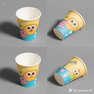 Taza de papel ecológica 16 oz dibujos animados diseño impreso 100 paquetes desechables y elegantes - Product Image 3