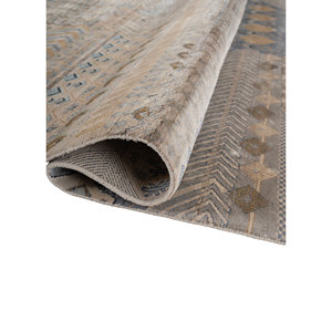 Tapis en soie noué à la main Manchaha, gris et noir, géométrique, pour salon, design rectangulaire en patchwork, pour la maison, Car-LUV-644 - Product Image 2